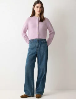 Pure Wool Crew Neck Cropped Cardigan