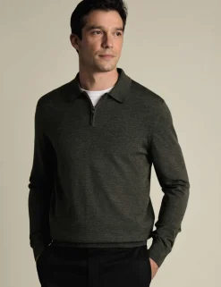 Pure Wool Half Zip Knitted Polo Shirt