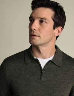 Pure Wool Half Zip Knitted Polo Shirt