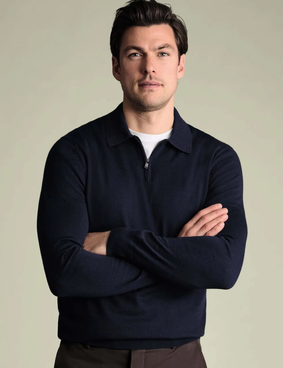 Pure Wool Half Zip Knitted Polo Shirt