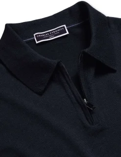 Pure Wool Half Zip Knitted Polo Shirt
