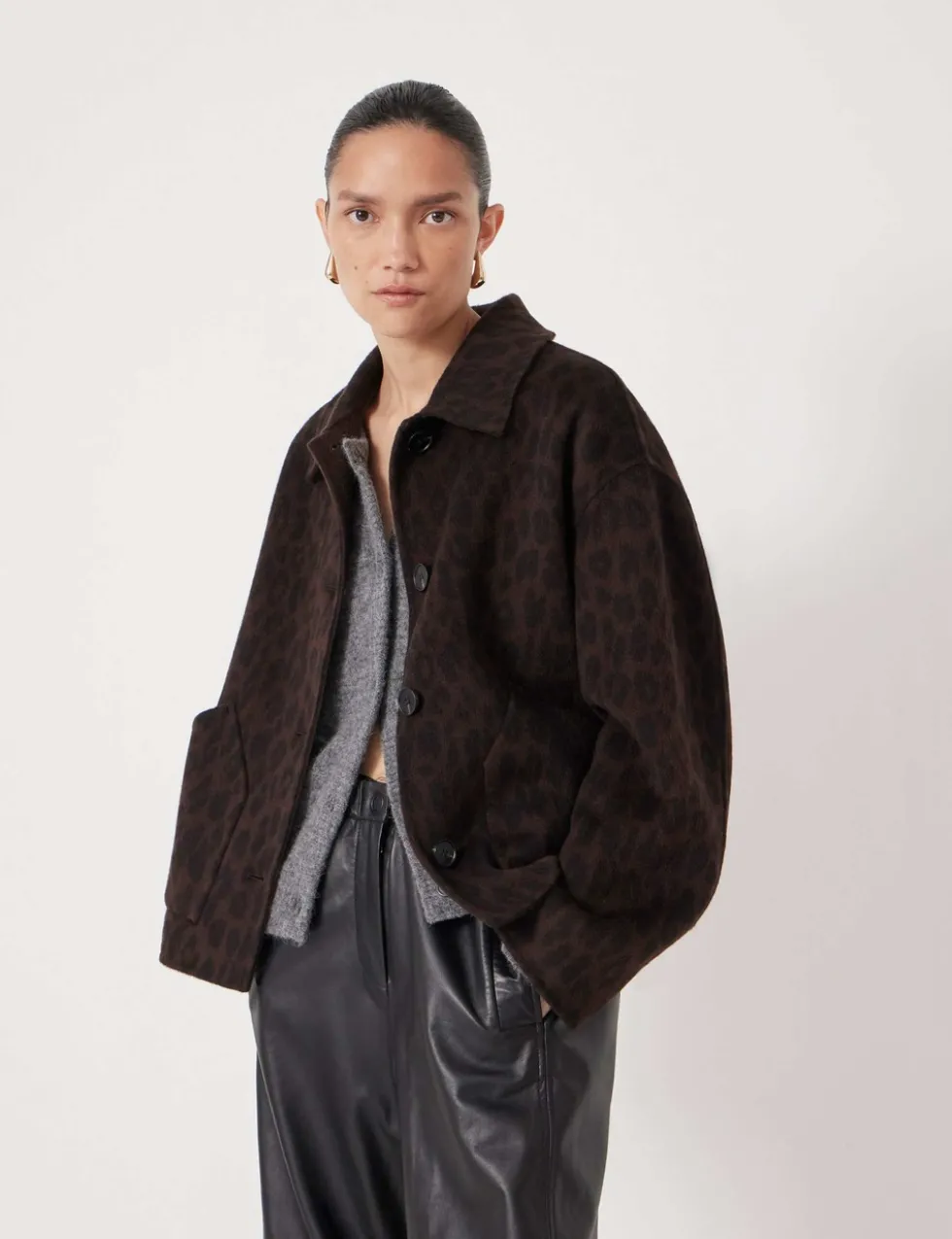 Pure Wool Leopard Print Double Faced Jacket