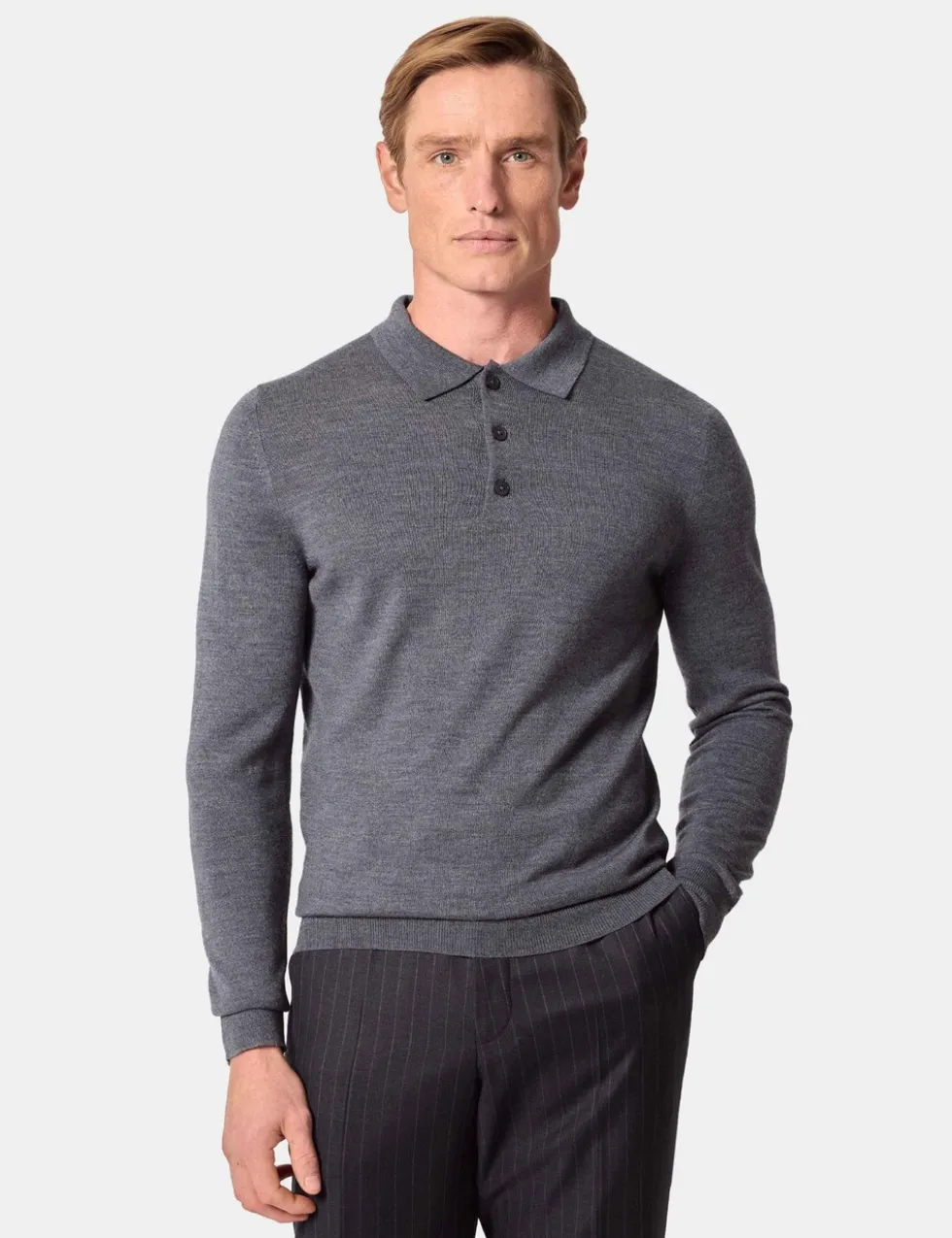 Pure Wool Long Sleeve Polo Shirt