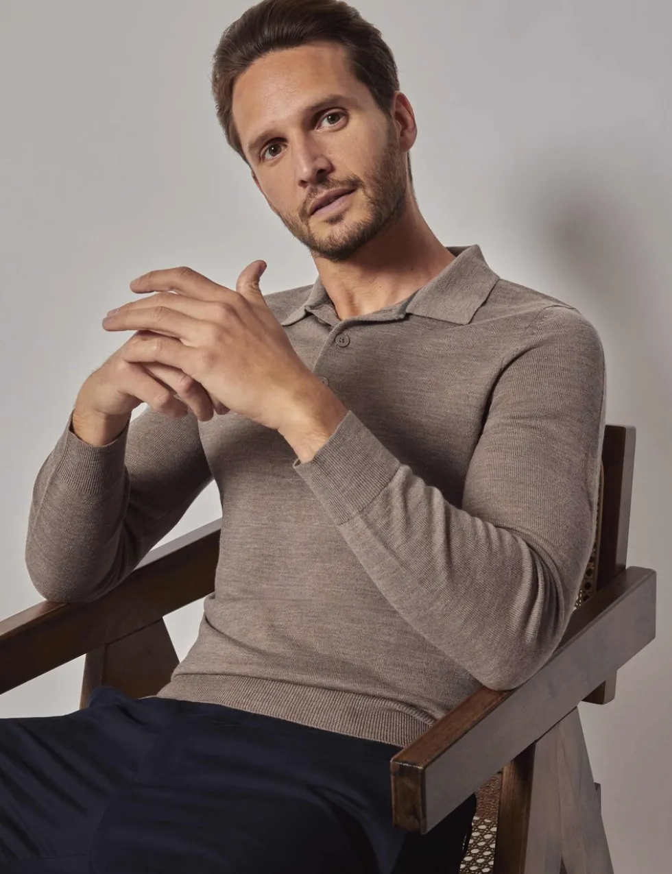 Pure Wool Long Sleeve Polo Shirt