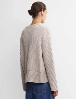 Pure Wool Ribbed Crew Neck Relaxed Jumper