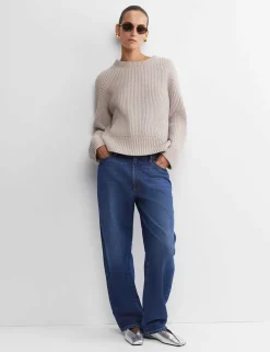 Pure Wool Ribbed Crew Neck Relaxed Jumper