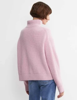 Pure Wool Ribbed Funnel Neck Half Zip Jumper