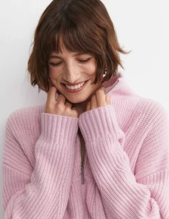 Pure Wool Ribbed Funnel Neck Half Zip Jumper