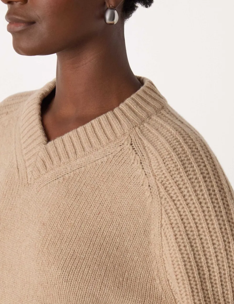 Pure Wool Ribbed V-Neck Jumper