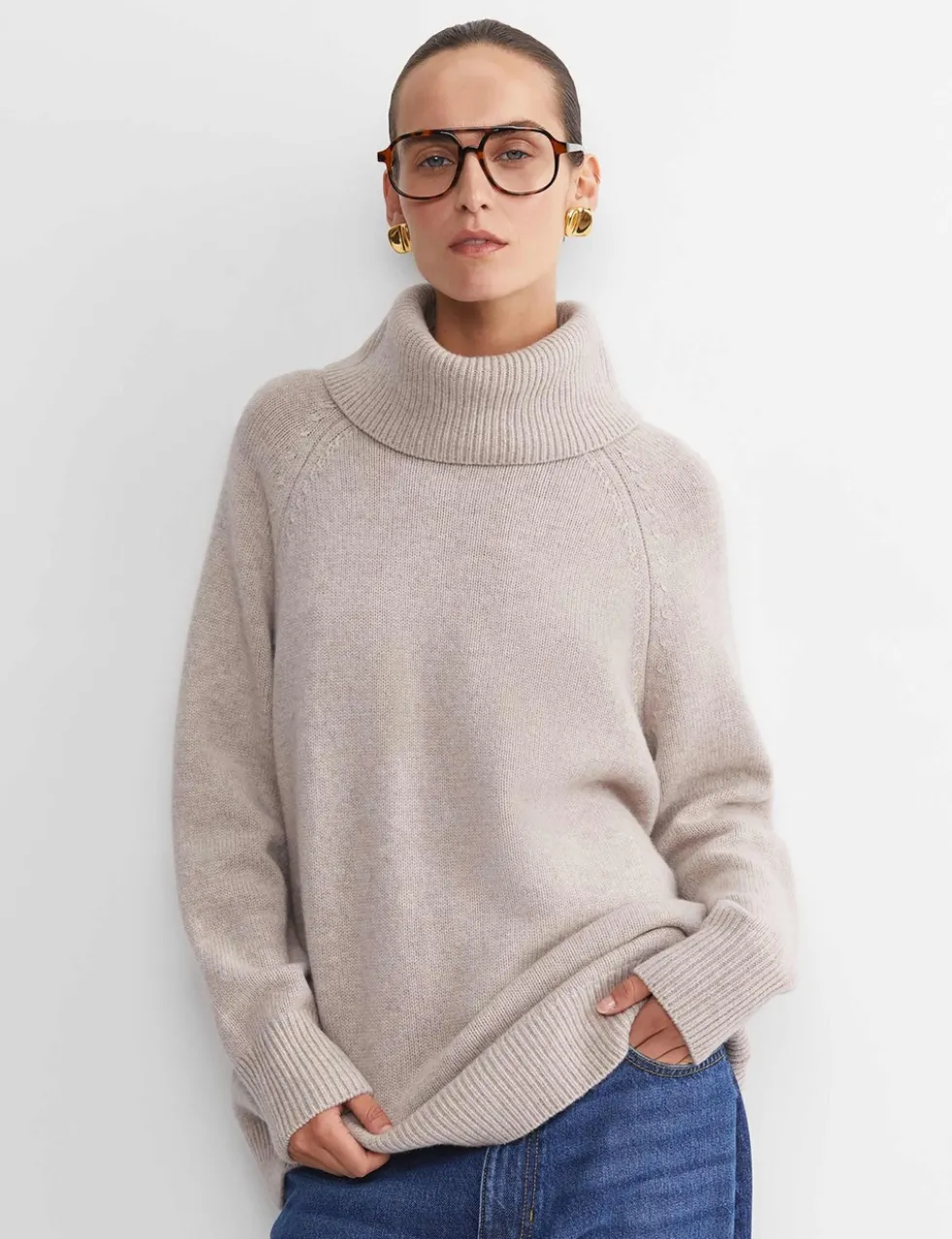 Pure Wool Roll Neck Relaxed Jumper