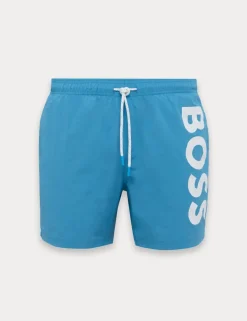 Quick Dry Pocketed Logo Graphic Swim Shorts