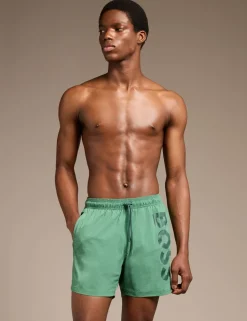 Quick Dry Pocketed Logo Graphic Swim Shorts