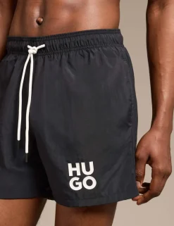 Quick Dry Pocketed Logo Graphic Swim Shorts