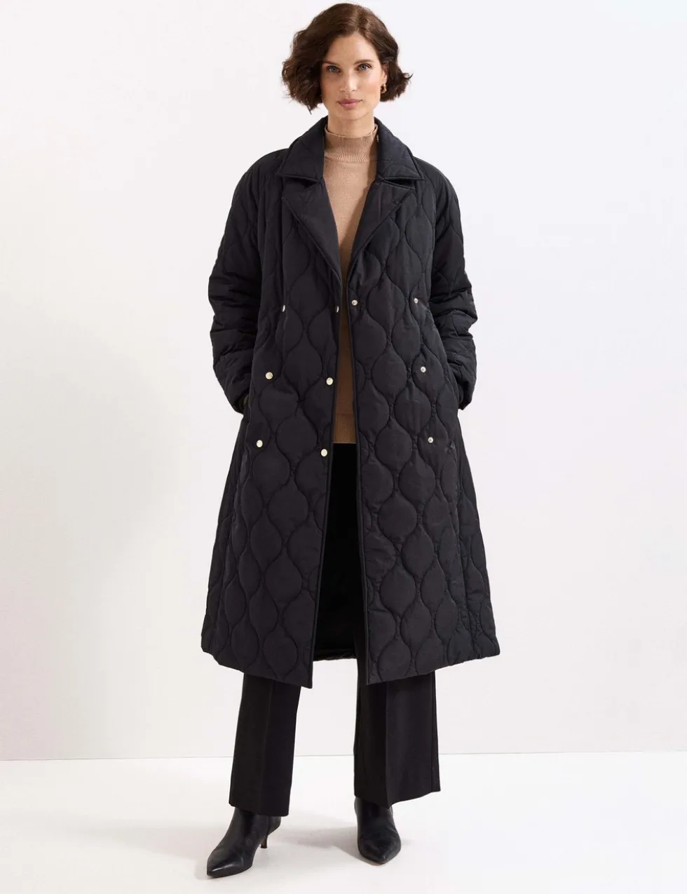 Quilted Collared Belted Longline Coat