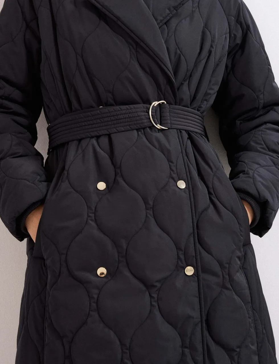 Quilted Collared Belted Longline Coat