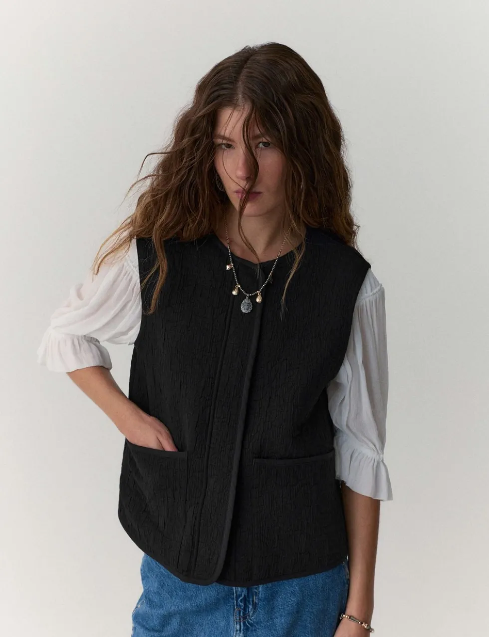 Quilted Collarless Gilet