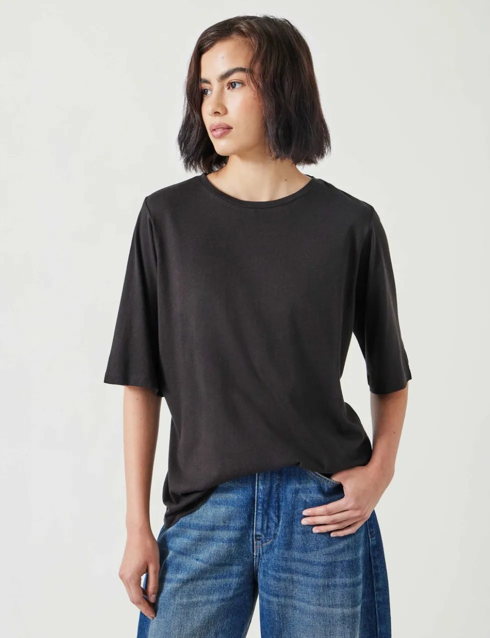 Reece Cotton Rich Crew Neck Drapey T-Shirt