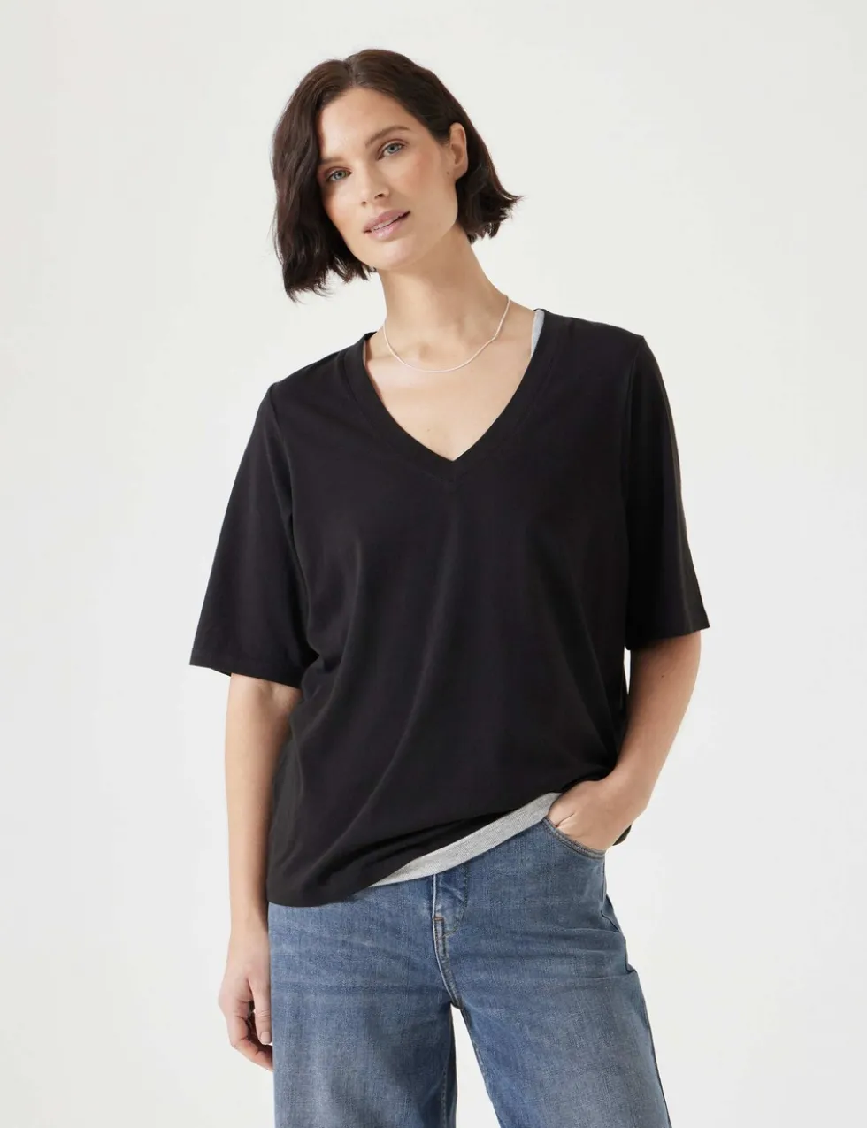 Reece Cotton Rich V-Neck Drapey T-Shirt