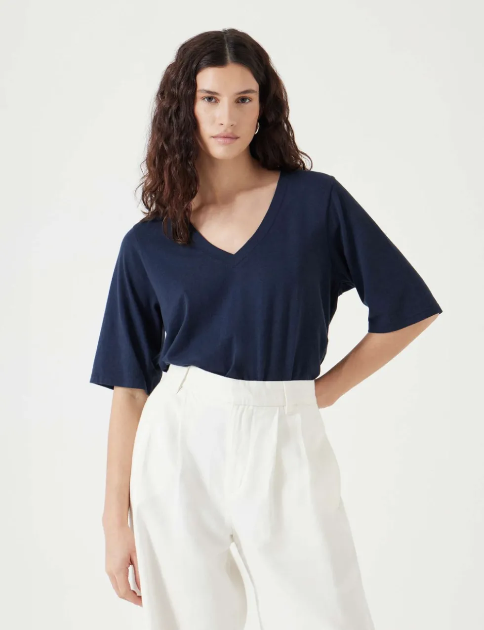 Reece Cotton Rich V-Neck Drapey T-Shirt