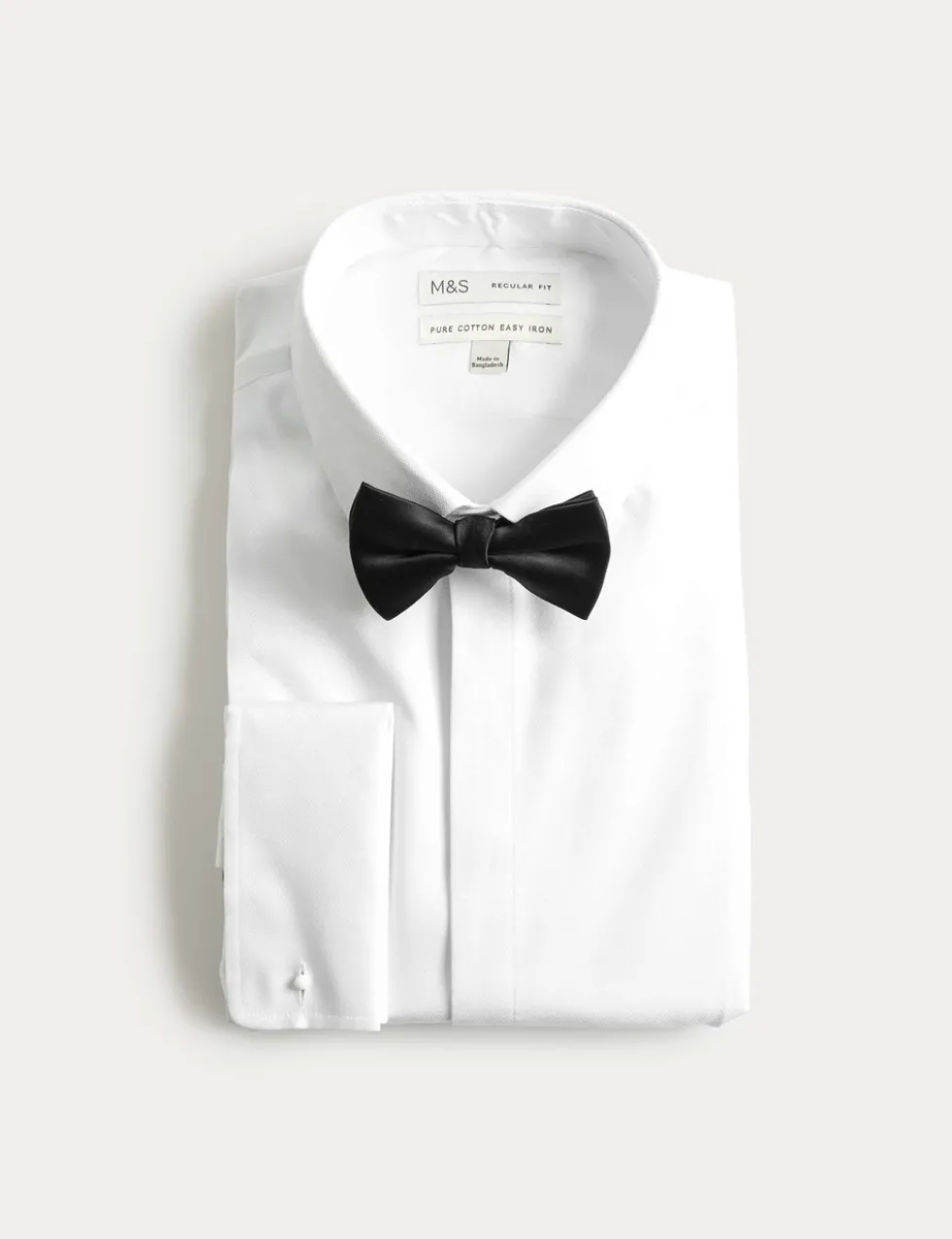 Regular Fit Cotton Dress Shirt with Bow Tie