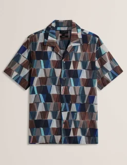 Regular Fit Cotton Linen Blend Geo Shirt