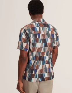 Regular Fit Cotton Linen Blend Geo Shirt