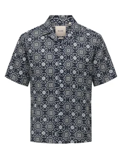 Regular Fit Cotton Linen Blend Printed Shirt