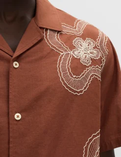 Regular Fit Cotton Linen Blend Floral Shirt
