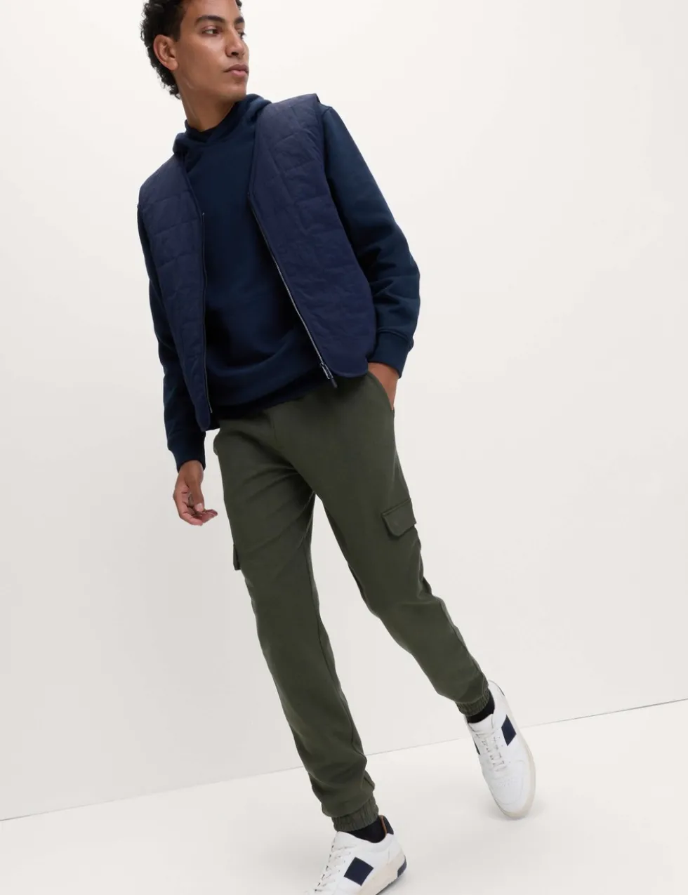 Regular Fit Herringbone Cargo Joggers