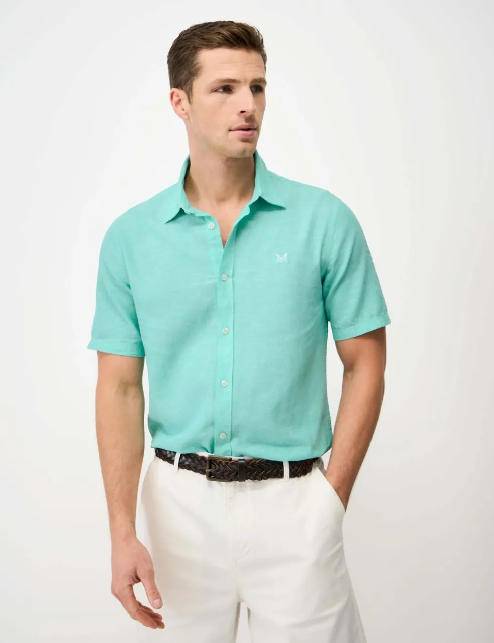 Regular Fit Linen and Cotton Short Sleeve Shirt