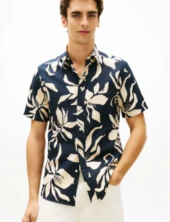 Regular Fit Linen Blend Floral Shirt