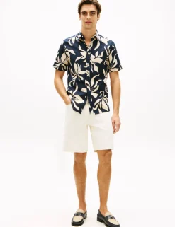 Regular Fit Linen Blend Floral Shirt