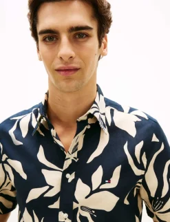 Regular Fit Linen Blend Floral Shirt