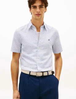 Regular Fit Linen Blend Geometric Shirt
