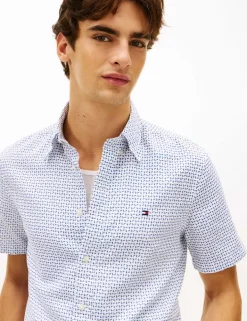 Regular Fit Linen Blend Geometric Shirt