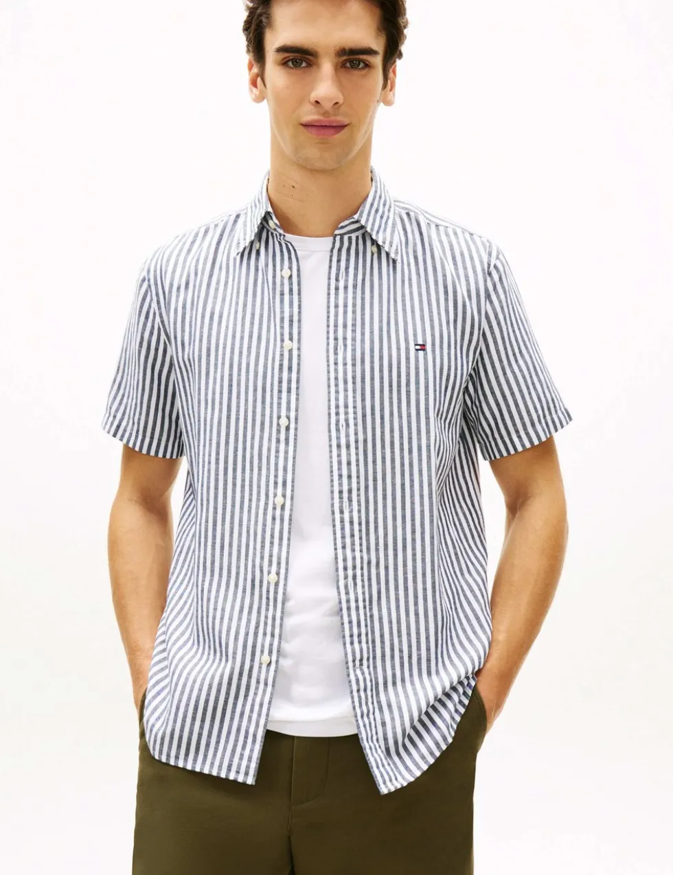 Regular Fit Linen Blend Striped Shirt