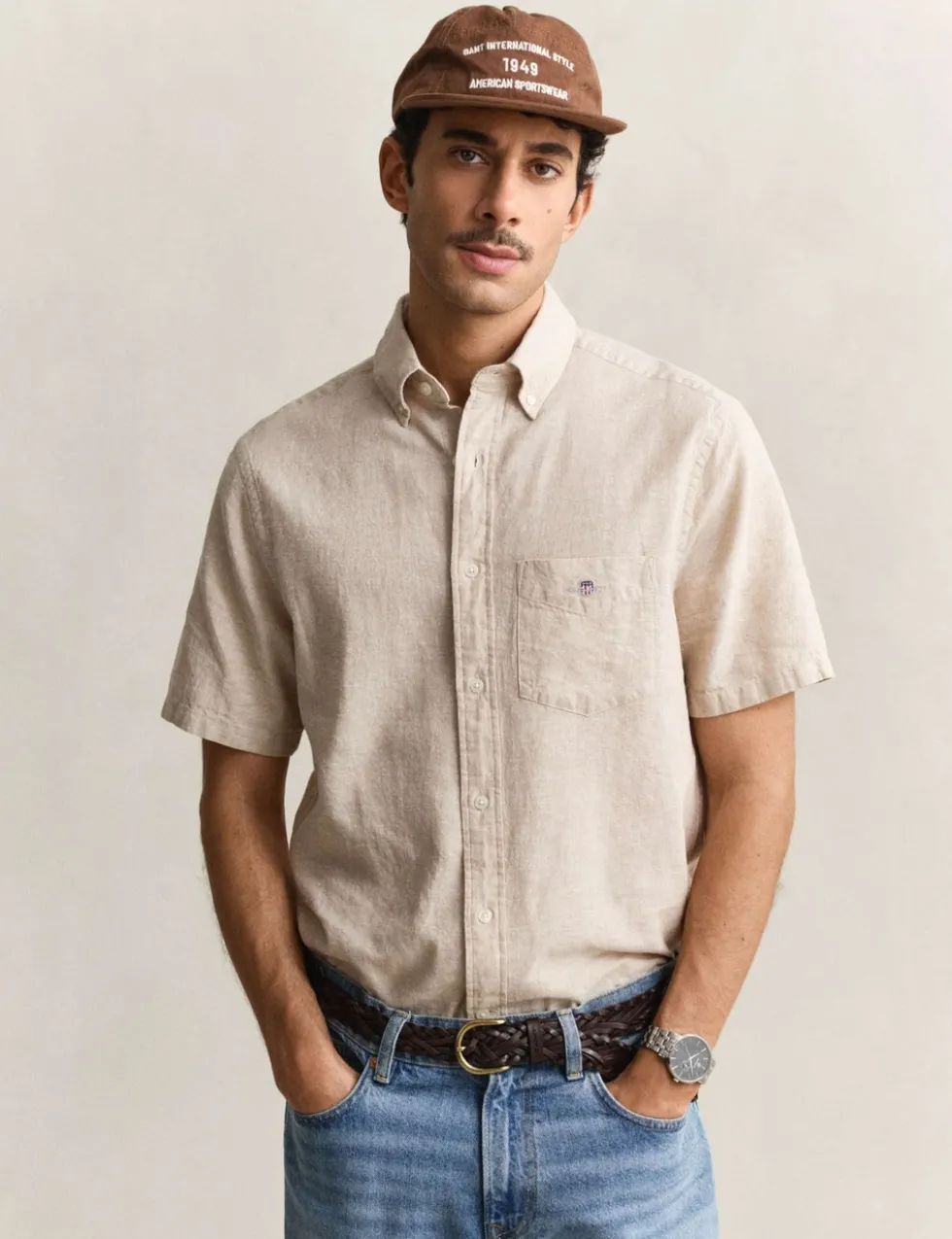 Regular Fit Linen Rich Short Sleeve Shirt