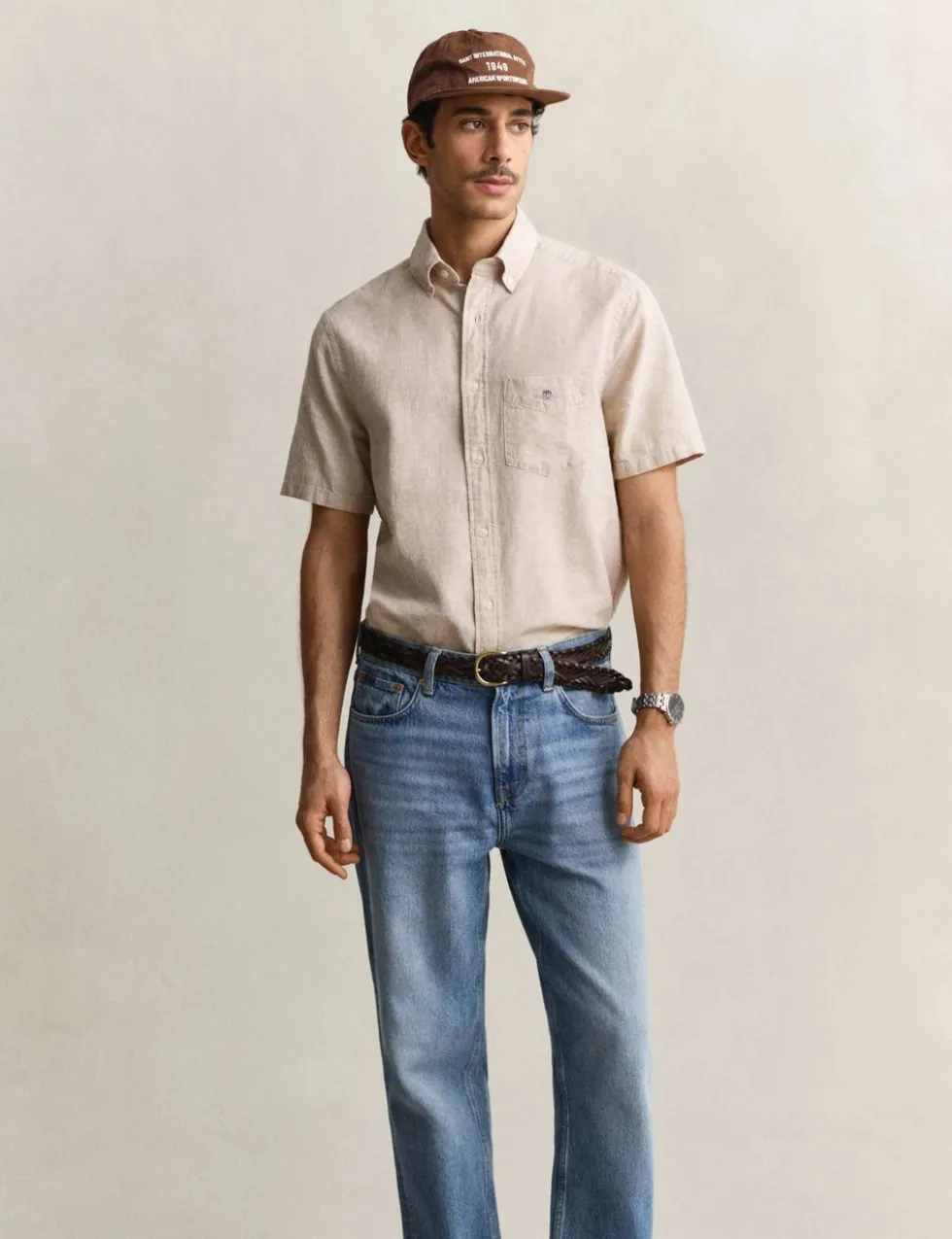 Regular Fit Linen Rich Short Sleeve Shirt
