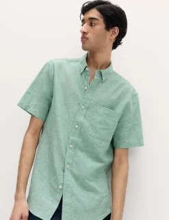 Regular Fit Linen Rich Short Sleeve Shirt