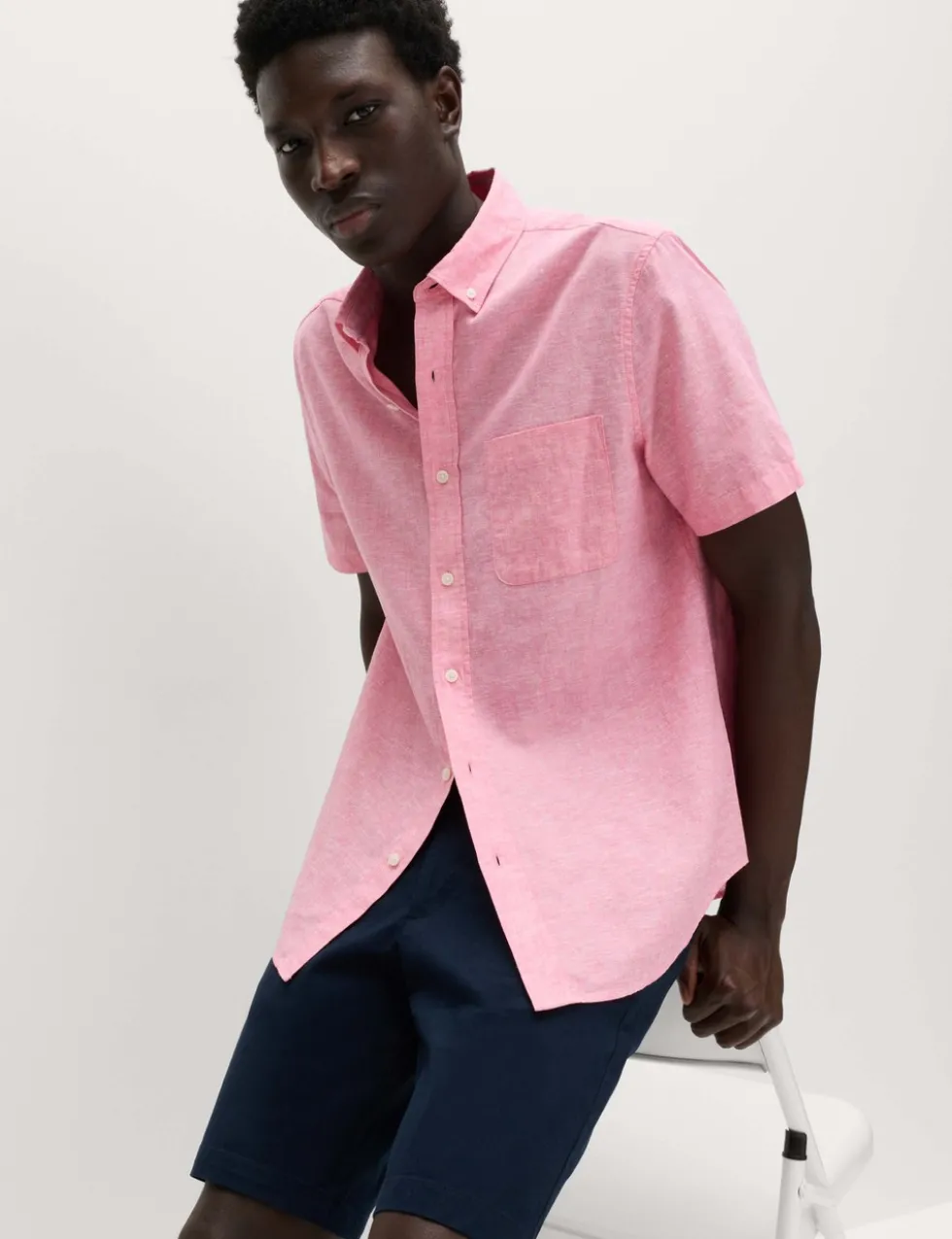 Regular Fit Linen Rich Short Sleeve Shirt