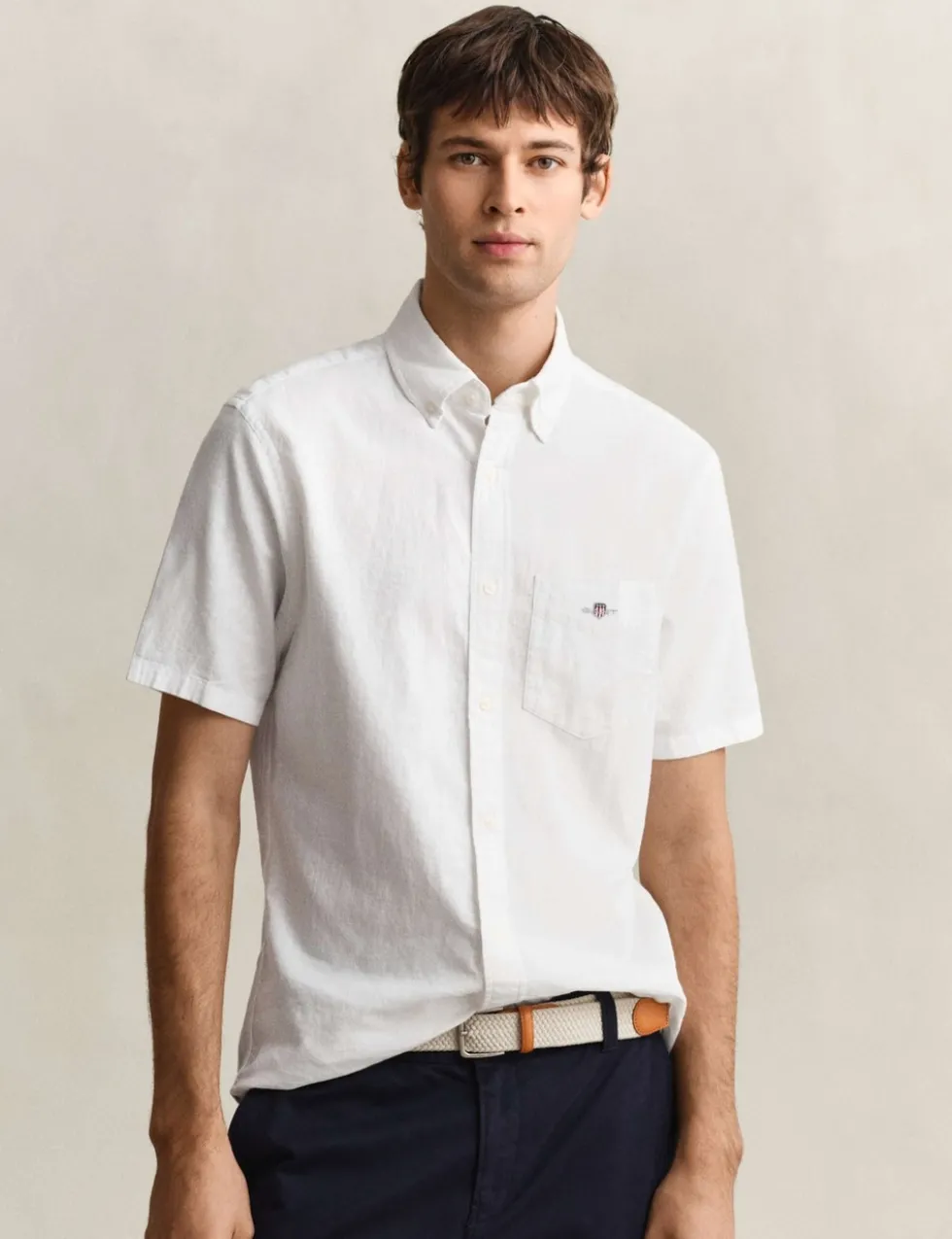Regular Fit Linen Rich Short Sleeve Shirt