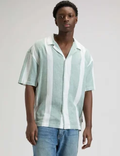 Regular Fit Linen Rich Striped Short Sleeve Shirt