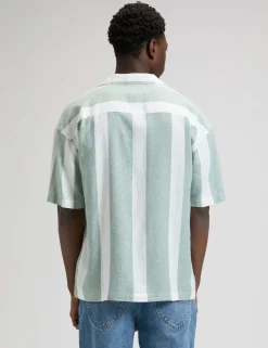 Regular Fit Linen Rich Striped Short Sleeve Shirt