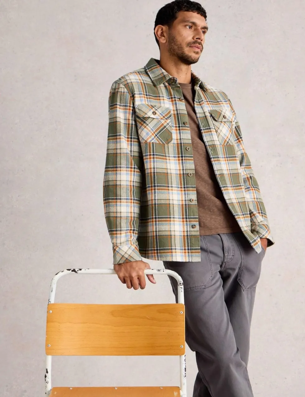 Regular Fit Pure Cotton Checked Overshirt