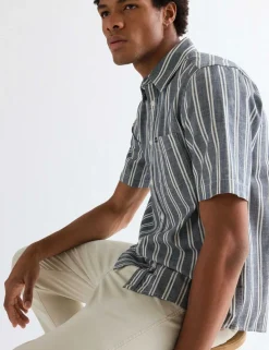 Regular Fit Pure Cotton Striped Short Sleeve Shirt