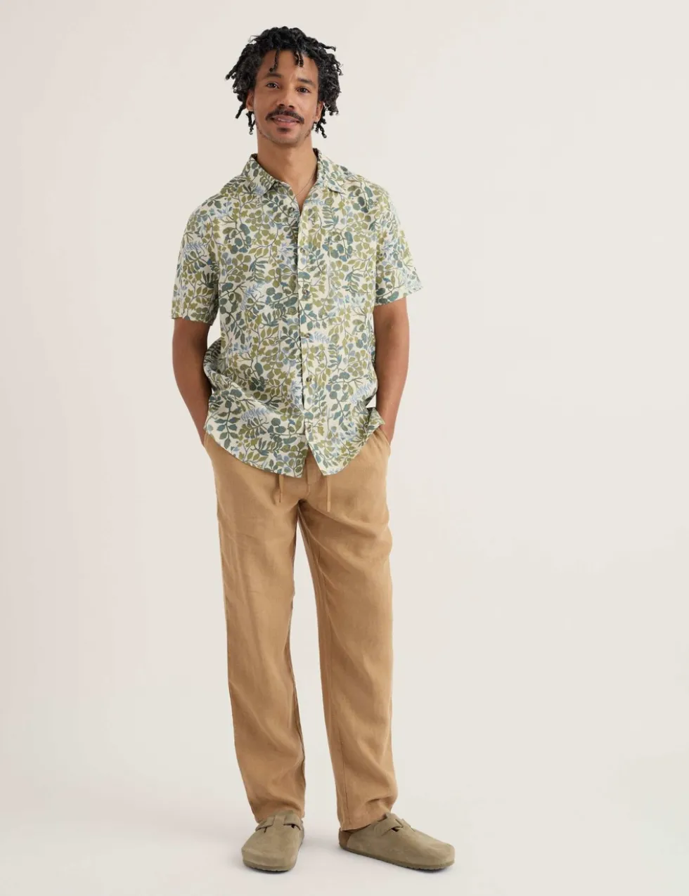 Regular Fit Pure Linen Floral Short Sleeve Shirt