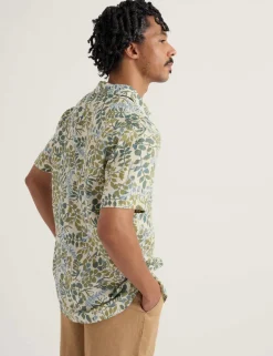 Regular Fit Pure Linen Floral Short Sleeve Shirt