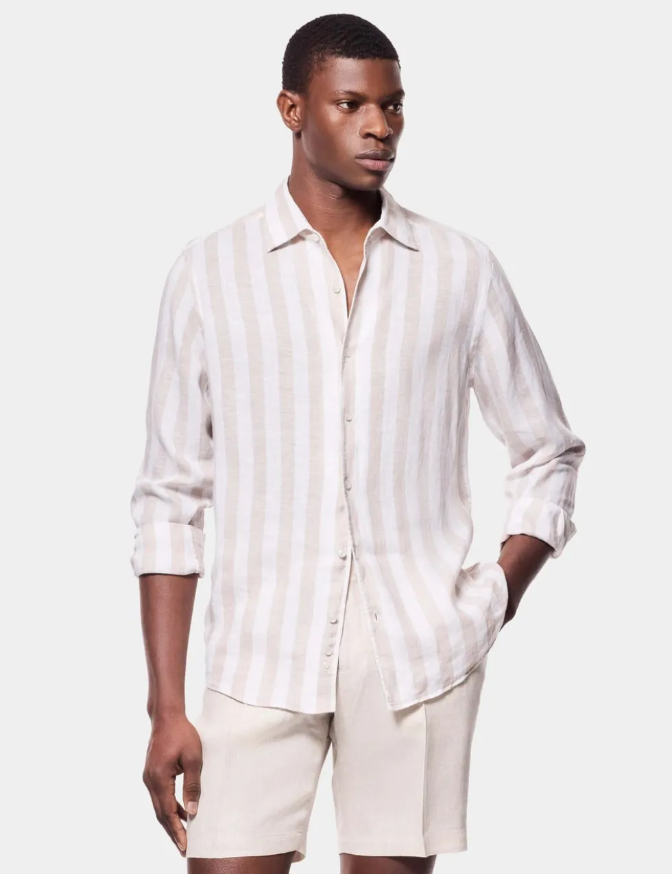 Regular Fit Pure Linen Large Stripe Shirt