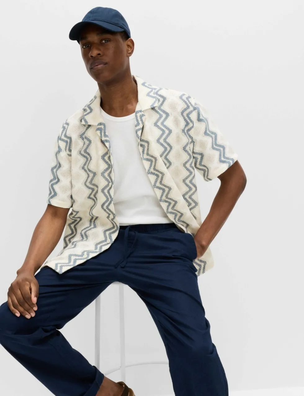 Relaxed Fit Cotton Blend Short Sleeve Shirt