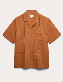 Relaxed Fit Cotton Rich Embroidered Short Sleeve Shirt